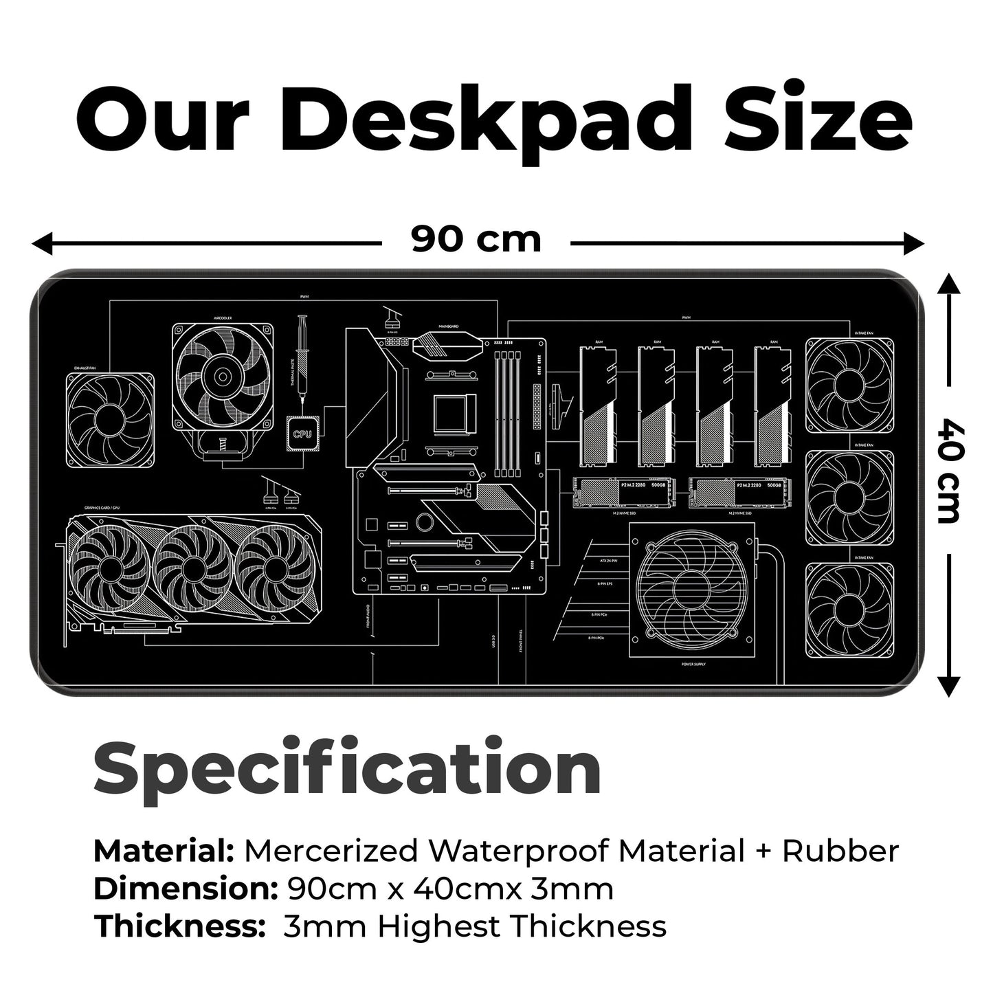 PC Building Guide - Black -  XXL Mousepad