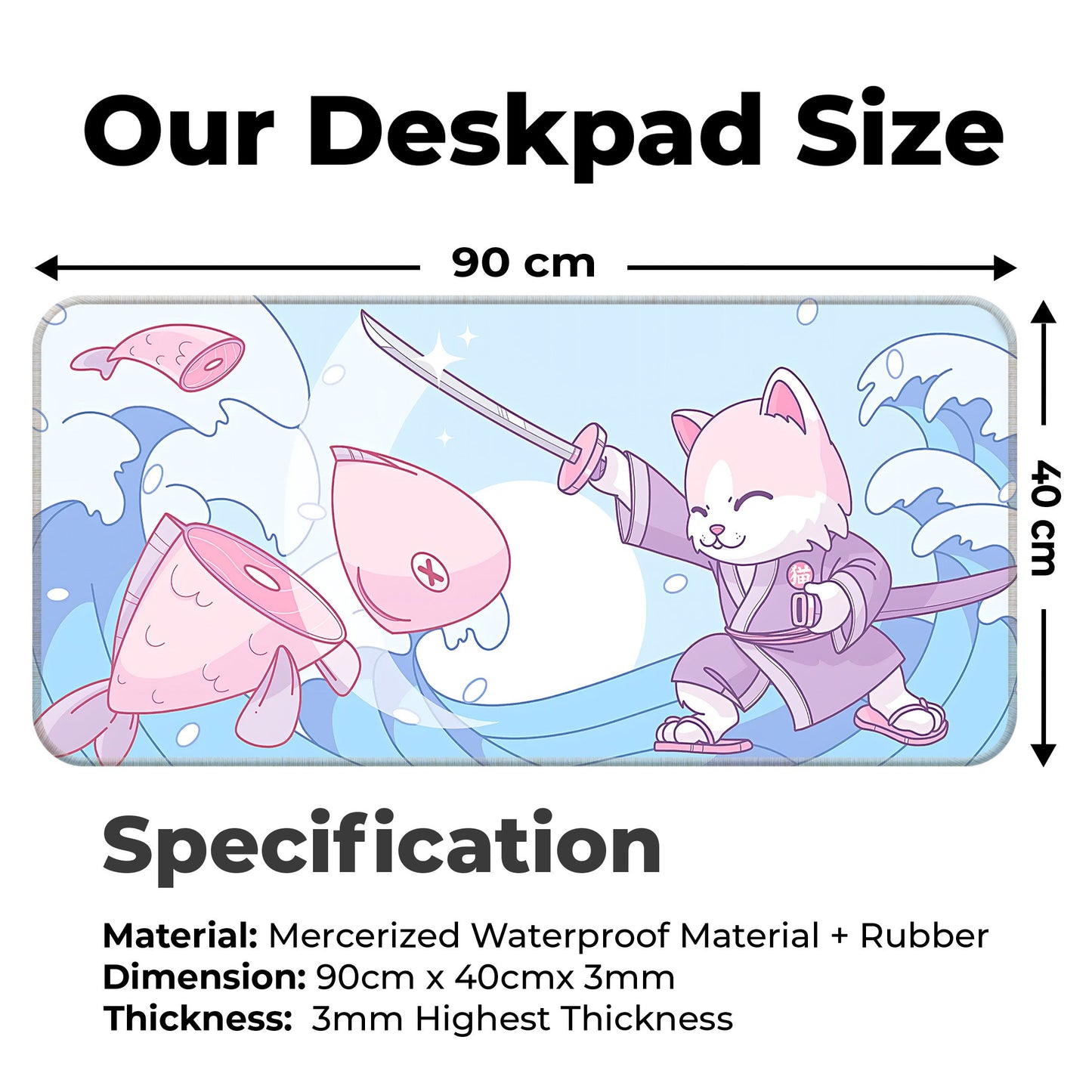 Japanese Cat - Blue - XXL Mousepad