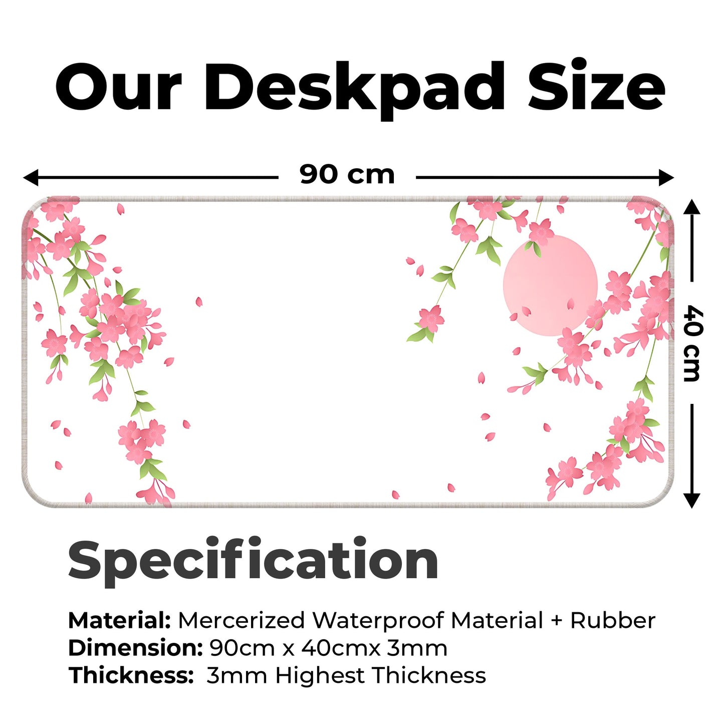 Sakura Petals Moon - White - XXL Mousepad