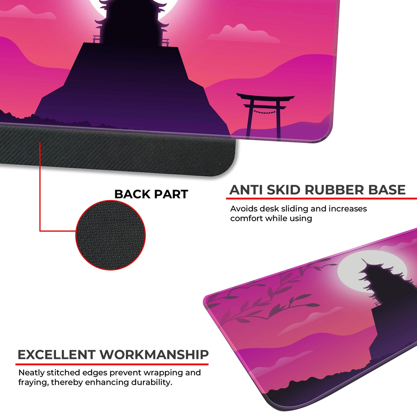 Pink Japanese Temple - XL Mousepad
