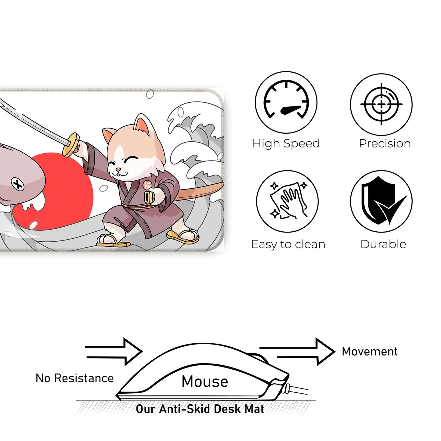 Japanese Cat - White - XXL Mousepad