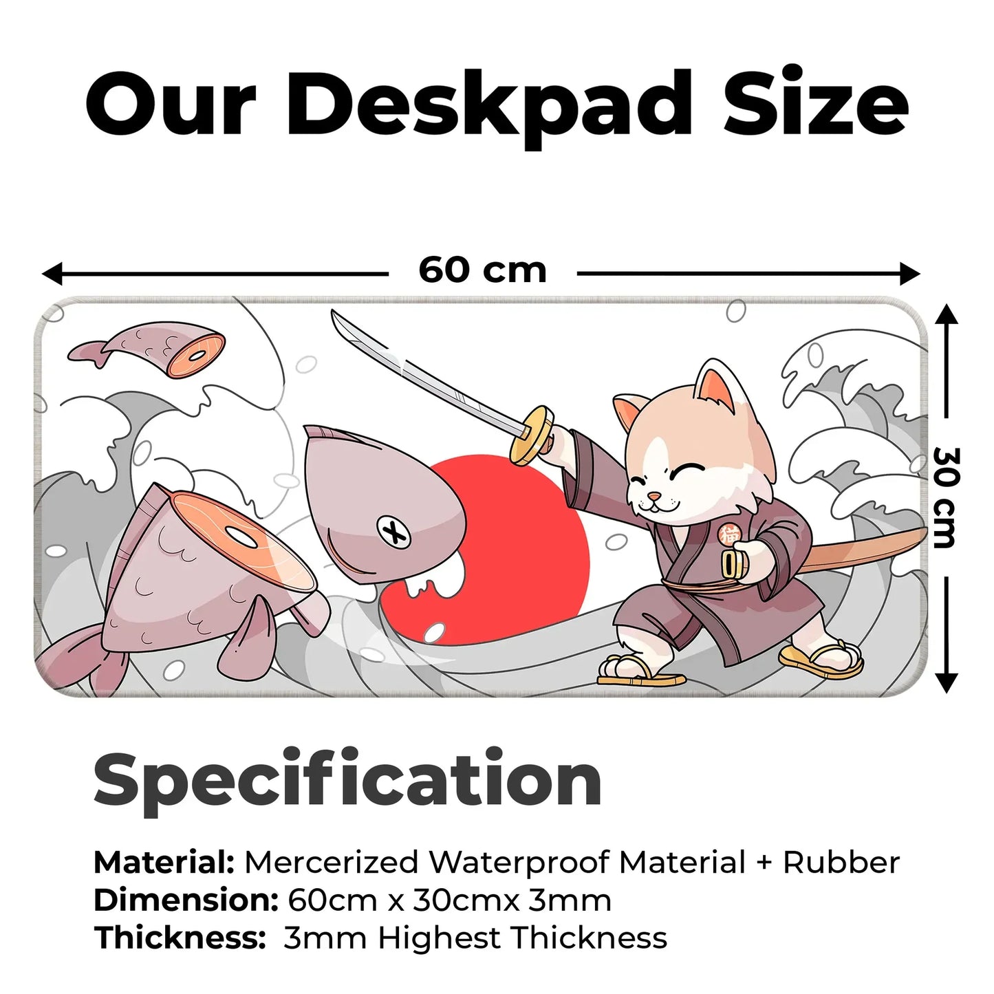 Japanese Cat - White - XL Mousepad