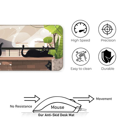 Relaxed Black Kittens - Green - E-XL Mousepad
