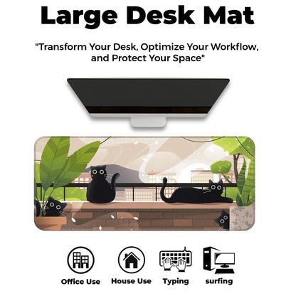 Relaxed Black Kittens - Green - E-XL Mousepad