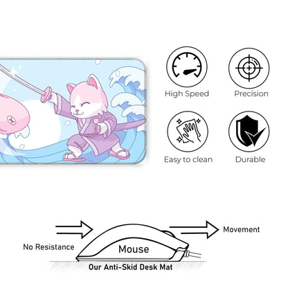 Japanese Cat - Blue - XXL Mousepad