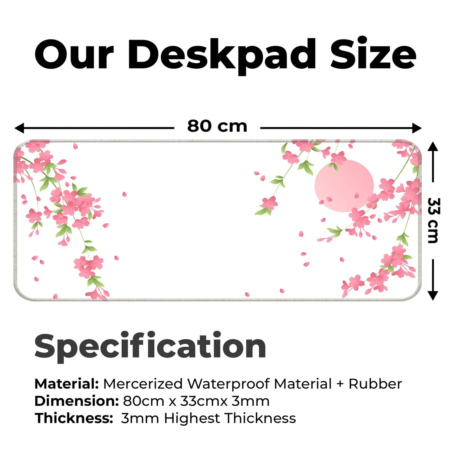 Sakura Petals Moon - White - E-XL Mousepad