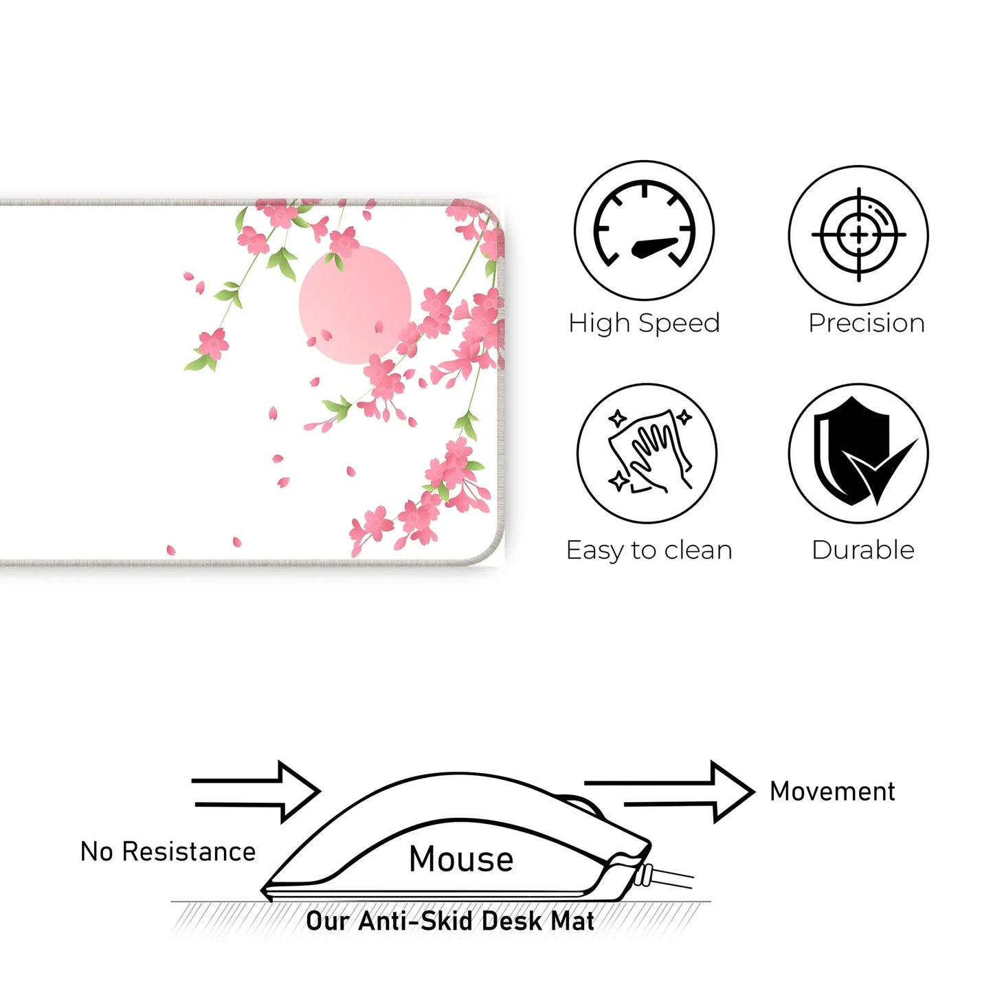 Sakura Petals Moon - White - XL Mousepad