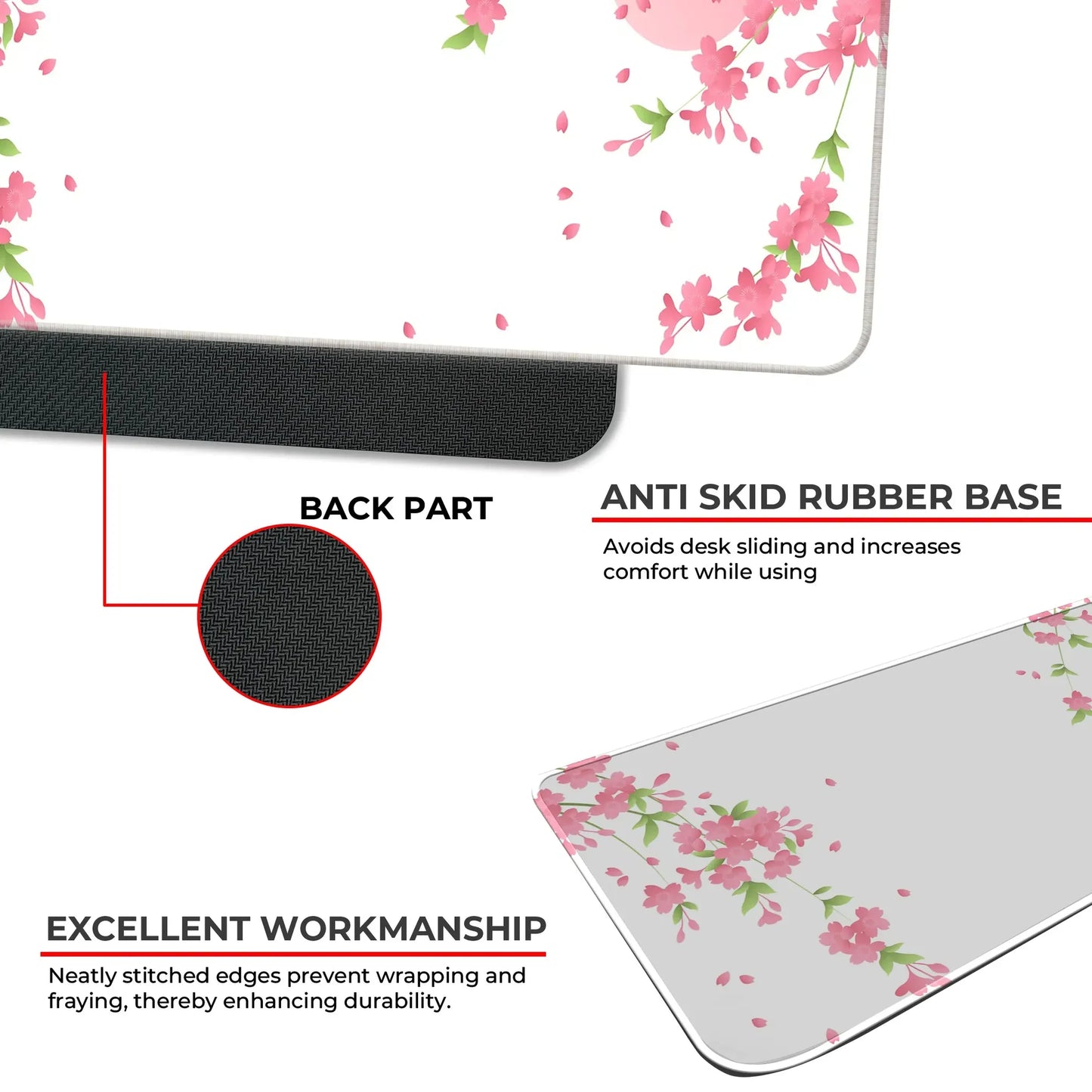 Sakura Petals Moon - White - E-XL Mousepad
