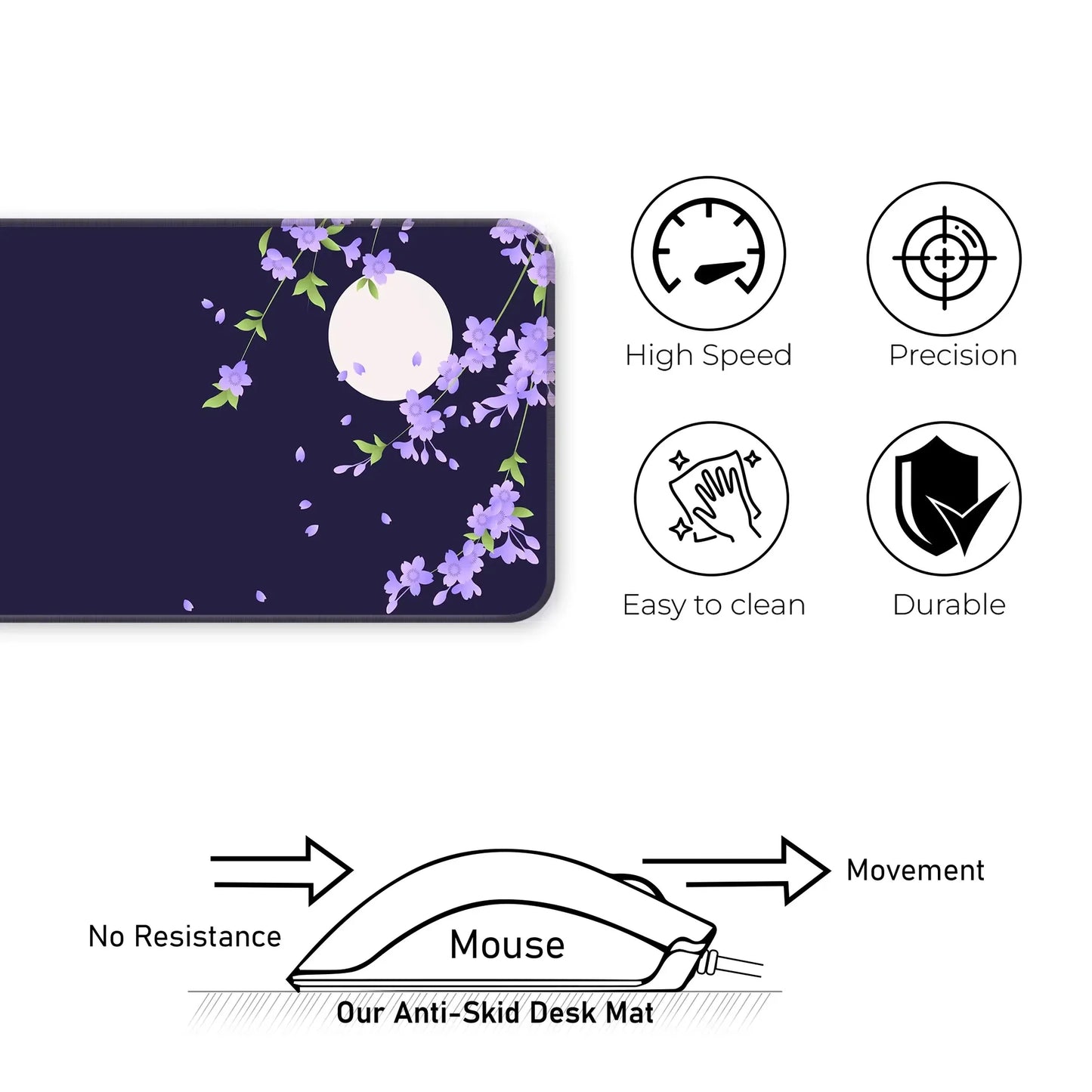 Sakura Petals Moon - Purple - E-XL Mousepad