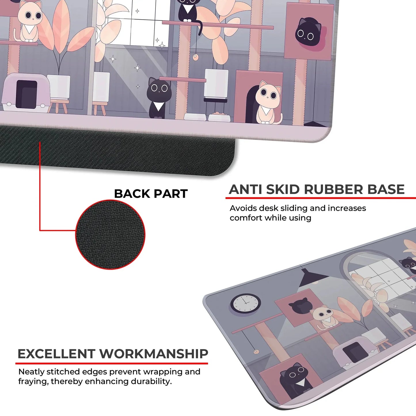 Relaxed Black Kittens - Lavender - XL Mousepad