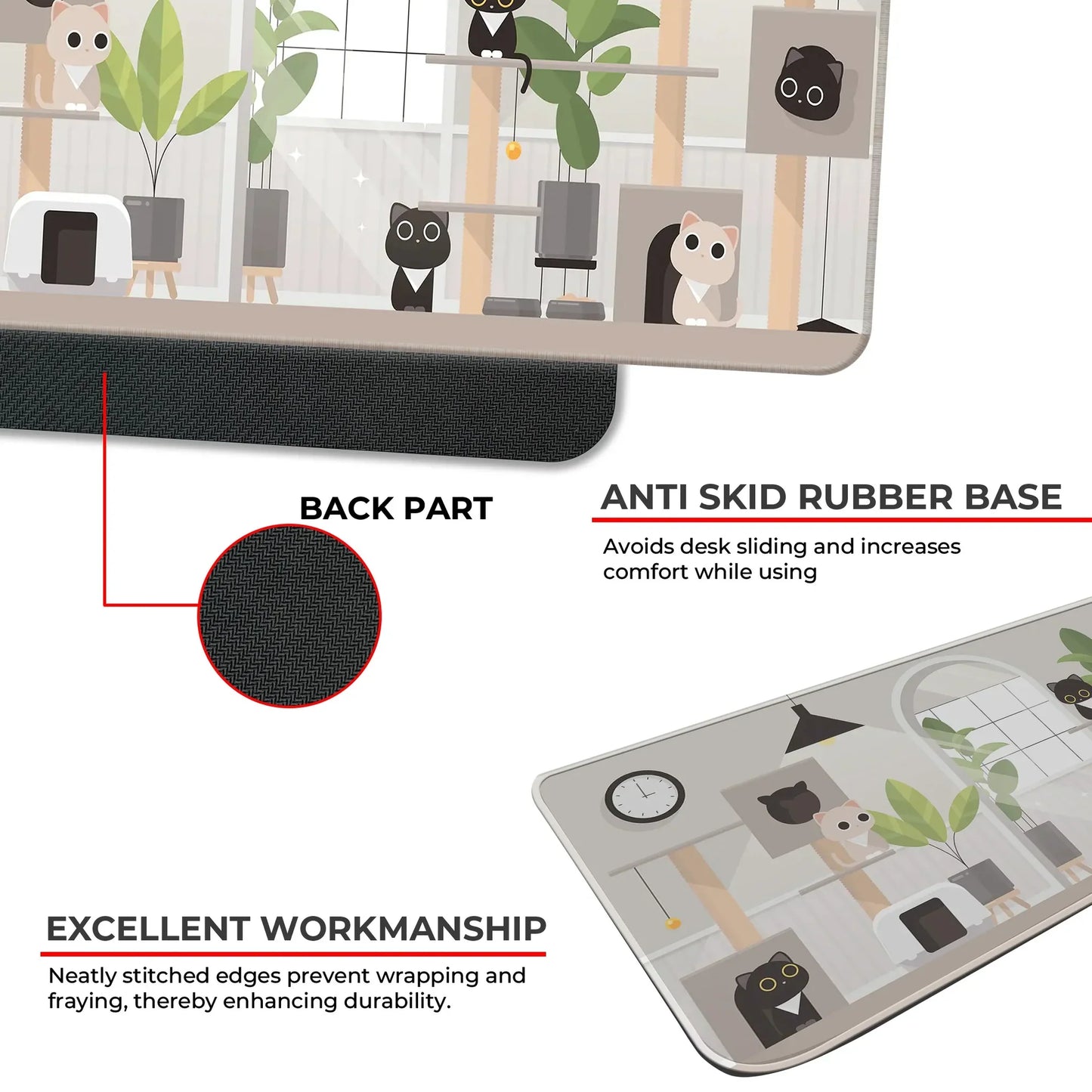 Playing Black Kittens - Grey - E-XL Mousepad