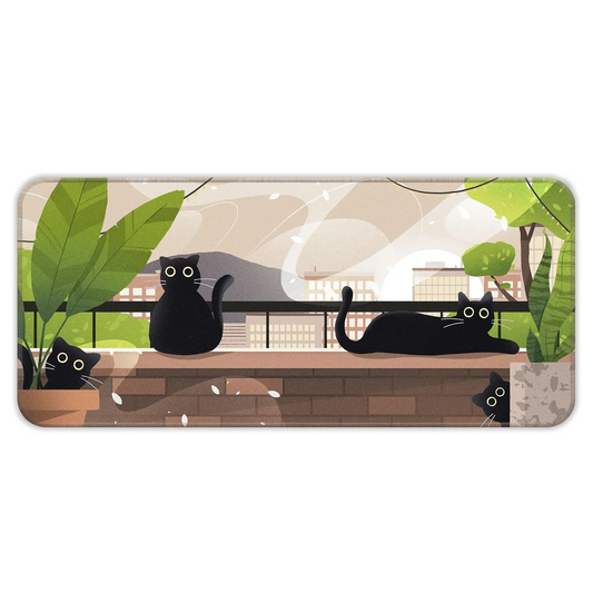 Relaxed Black Kittens - Green - XL Mousepad