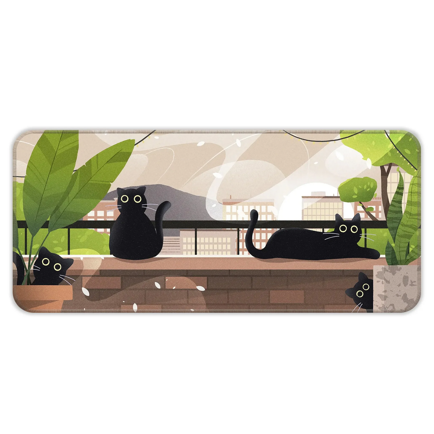 Relaxed Black Kittens - Green - E-XL Mousepad